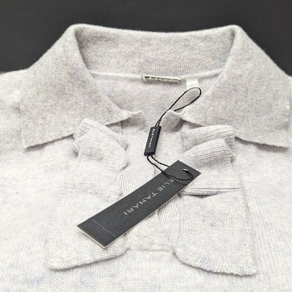 ELIE TAHARI Ruffle Split Neck Cashmere Sweater Amber Grey Size XL NWT $345 NEW - Picture 6 of 6